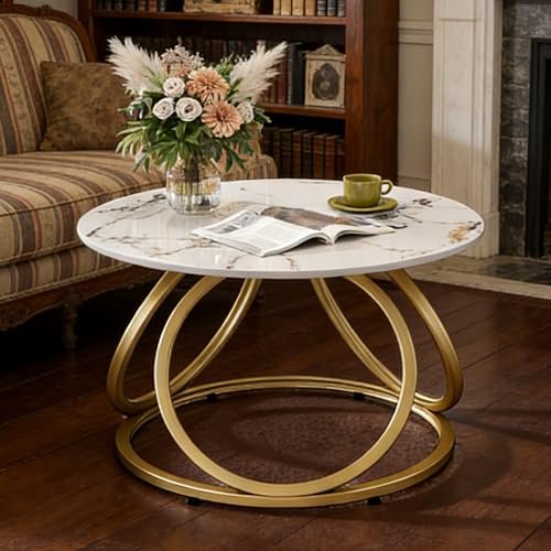Round Marble & Brass Coffee Table – Pre-Loved Modern Design | Kaiyo